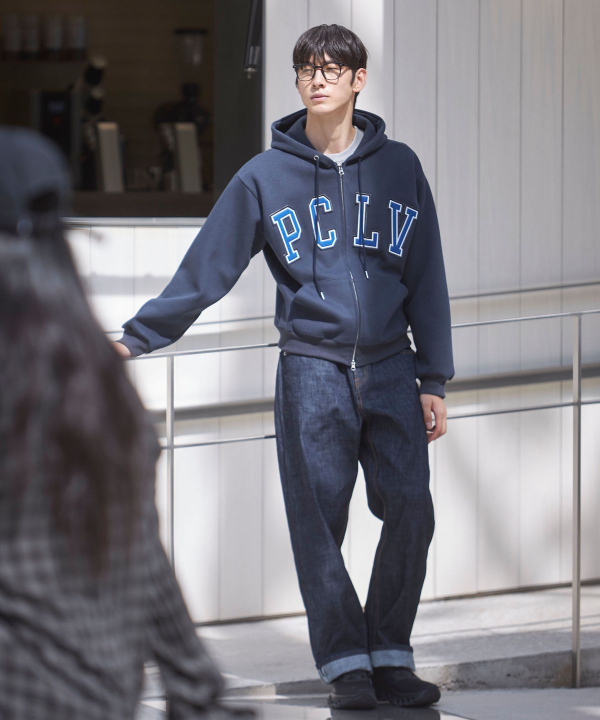 피오엘(POL) PCLV 이중 아플리케 후드집업_네이비