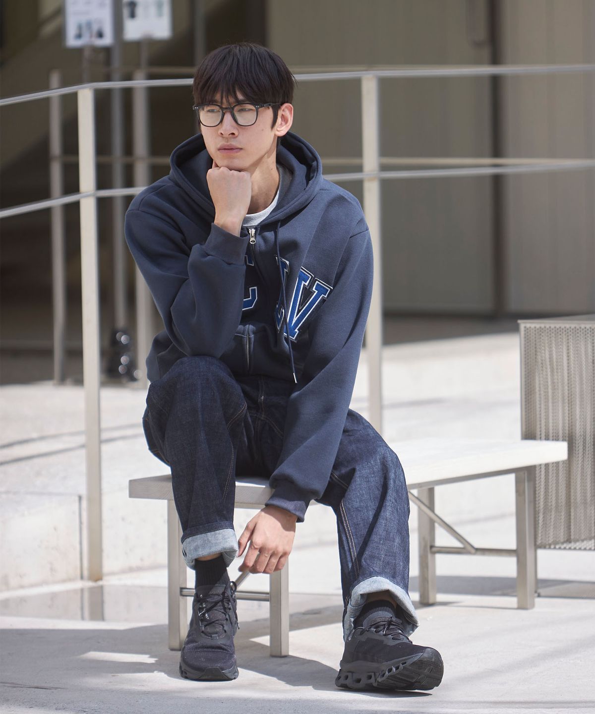 피오엘(POL) PCLV 이중 아플리케 후드집업_네이비