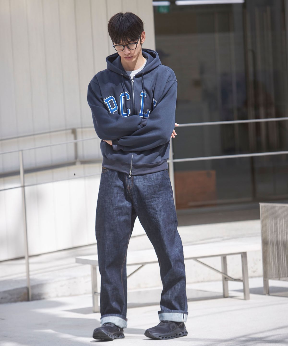 피오엘(POL) PCLV 이중 아플리케 후드집업_네이비