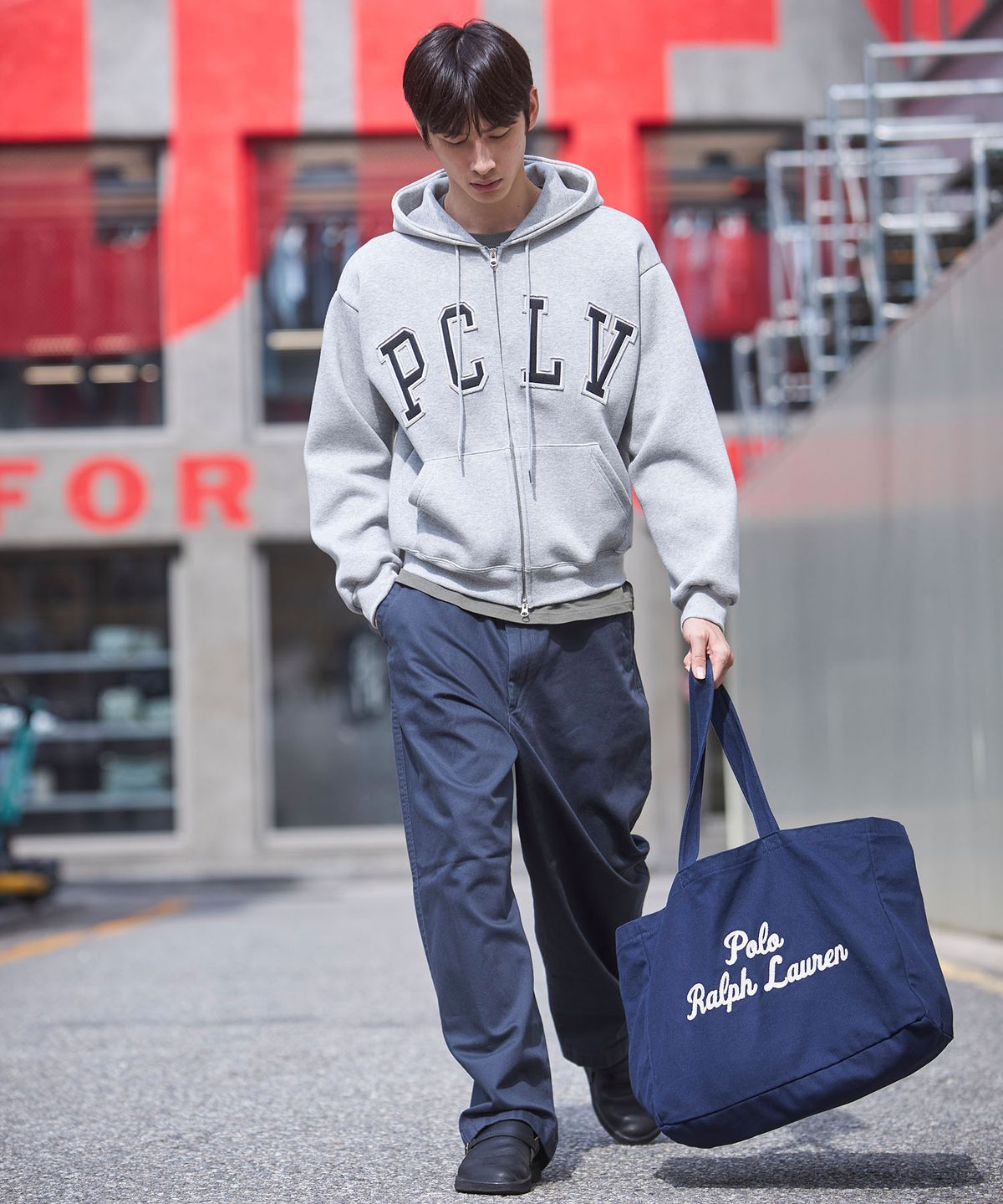 피오엘(POL) PCLV 이중 아플리케 후드집업_그레이
