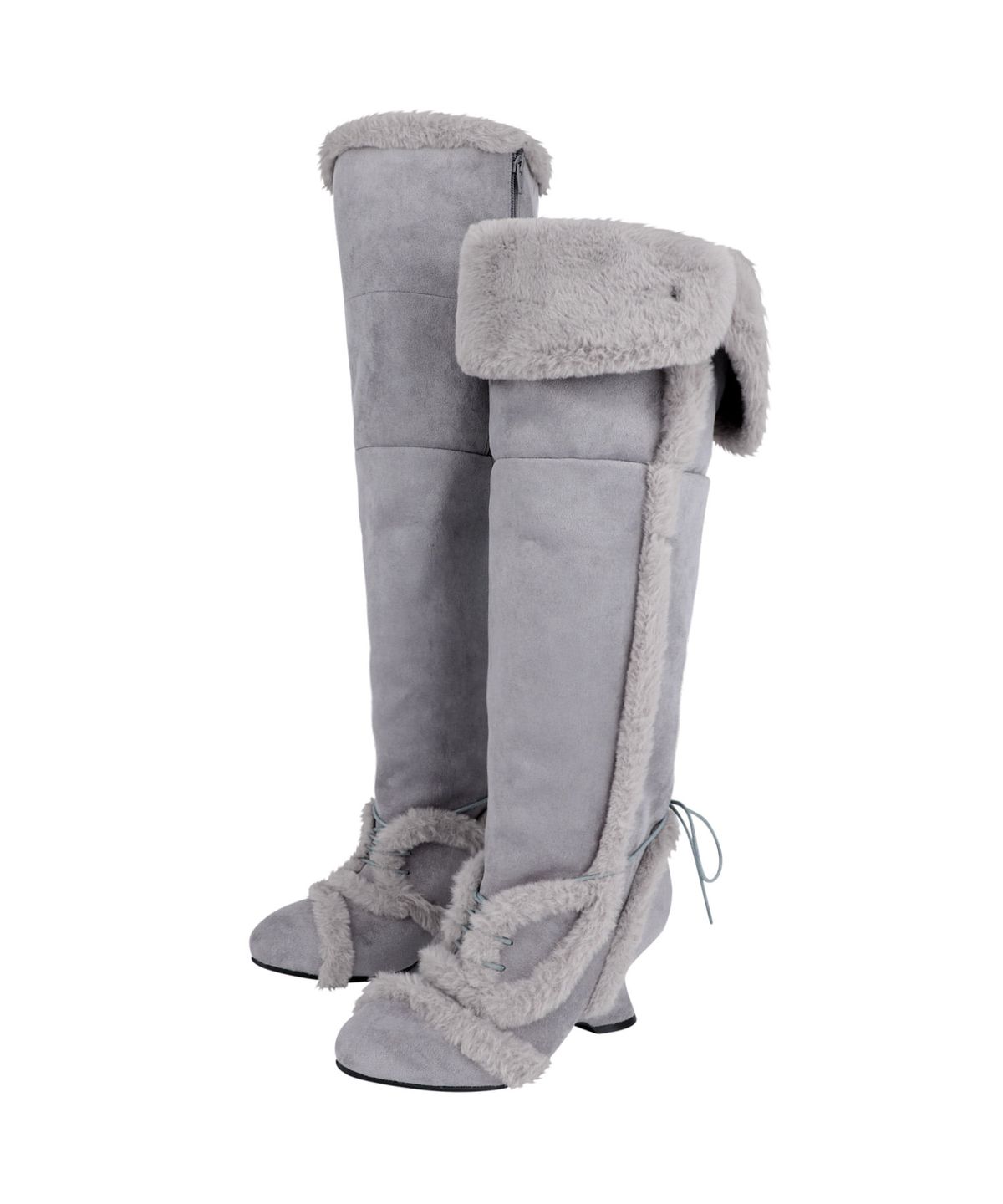 오호스(OJOS) Asym Shearling Wedge Boot / Grey