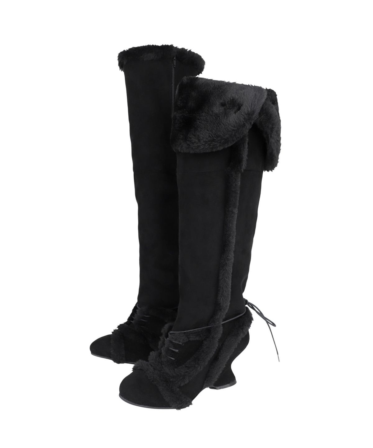 오호스(OJOS) Asym Shearling Wedge Boot / Black