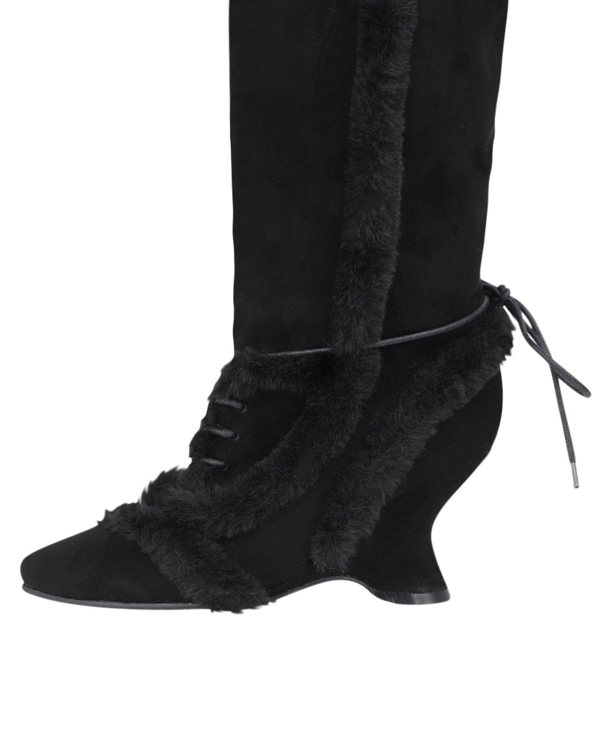 오호스(OJOS) Asym Shearling Wedge Boot / Black