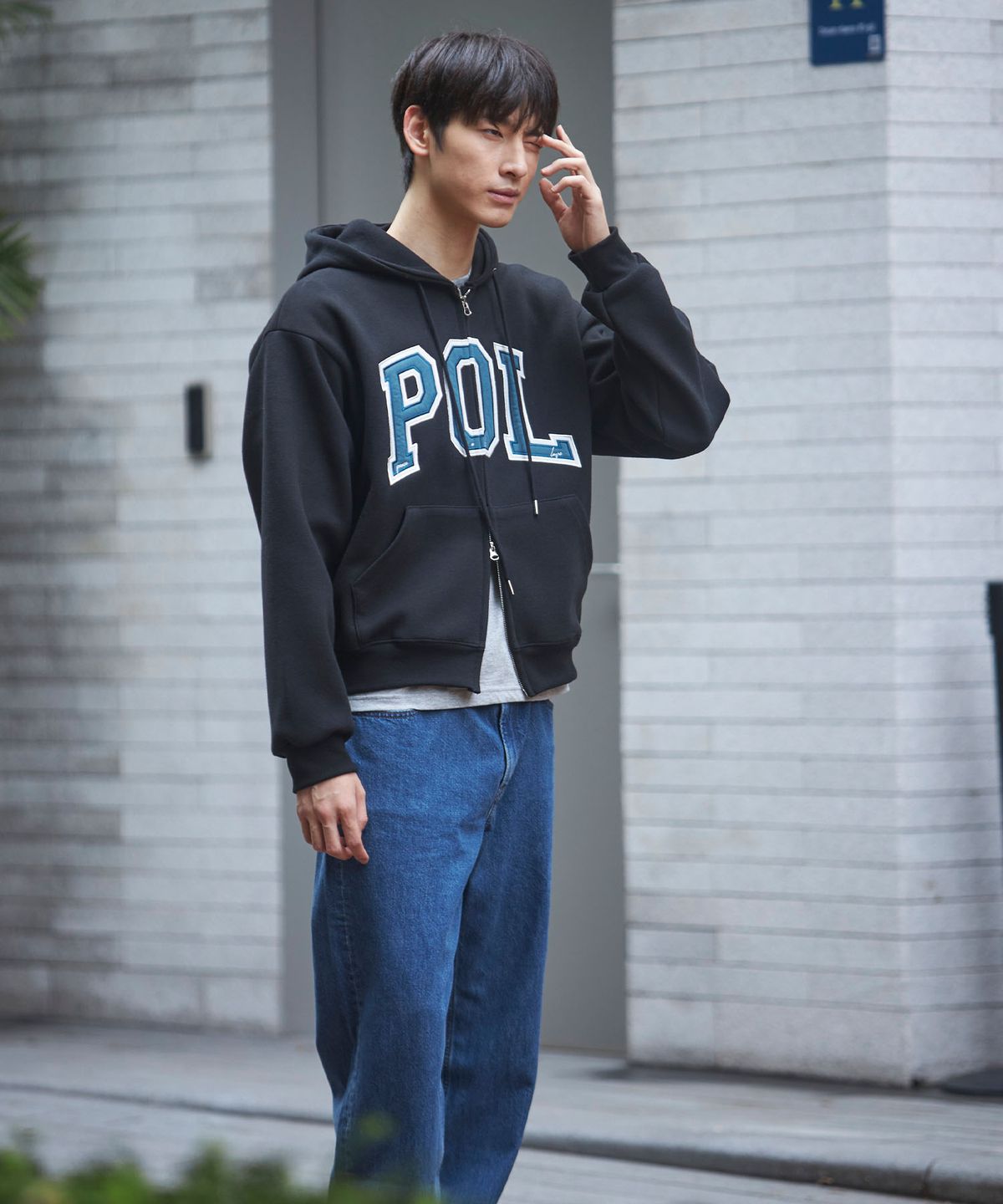 피오엘(POL) POL 이중 아플리케 후드집업_블랙