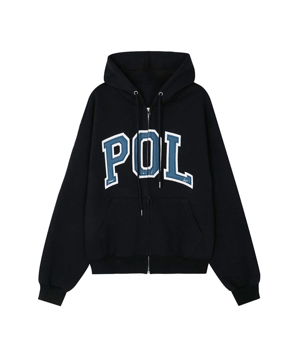 피오엘(POL) POL 이중 아플리케 후드집업_블랙