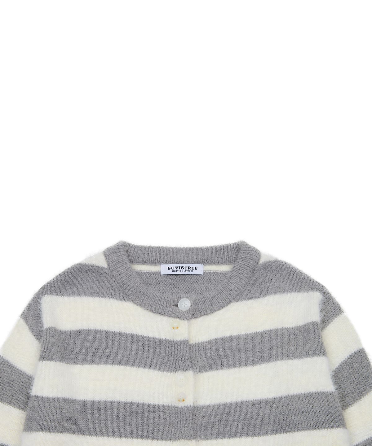 러브이즈트루(LUVISTRUE) EV STRIPE DAMAGE CARDIGAN(GRAY)