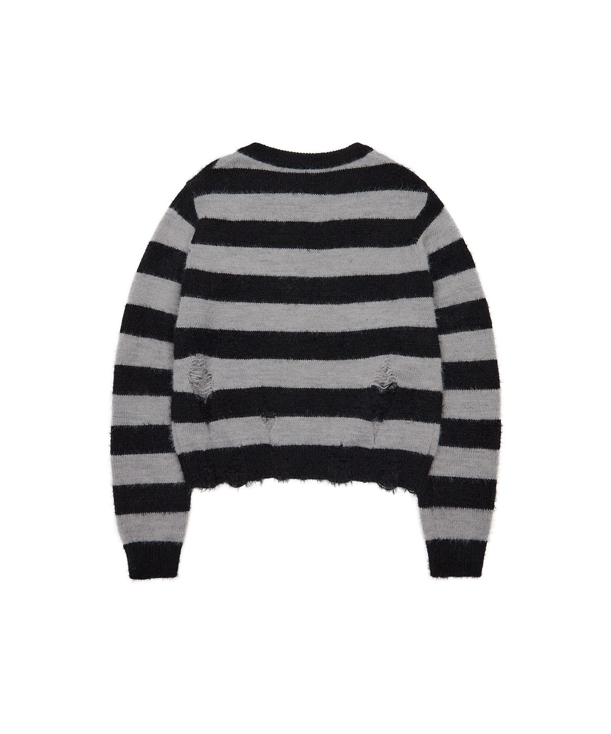 러브이즈트루(LUVISTRUE) EV STRIPE DAMAGE CARDIGAN(BLACK)