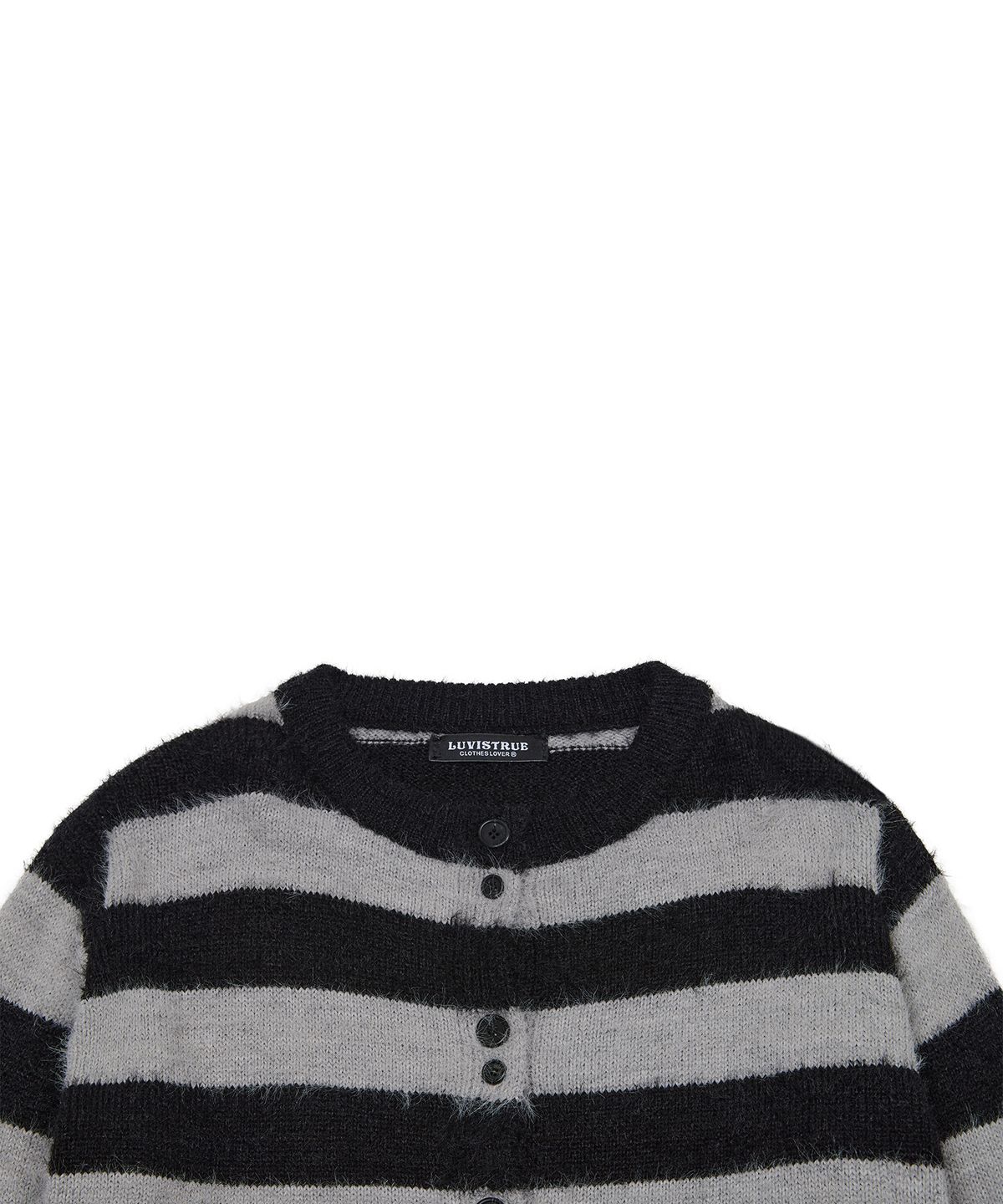 러브이즈트루(LUVISTRUE) EV STRIPE DAMAGE CARDIGAN(BLACK)