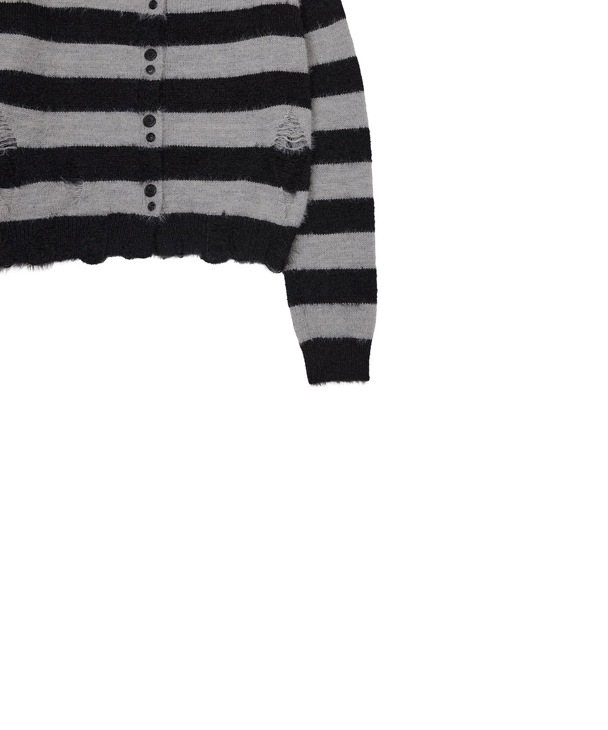 러브이즈트루(LUVISTRUE) EV STRIPE DAMAGE CARDIGAN(BLACK)