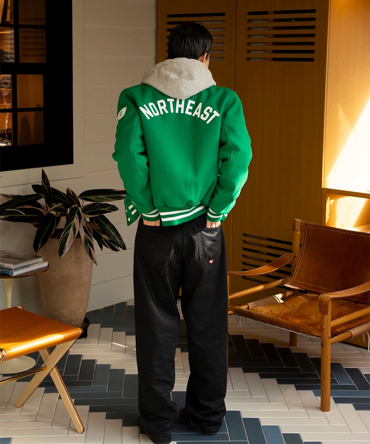 노아(NOAH) (U) 노스이스트 울 바시티 재킷 켈리 화이트 NORTHEAST WOOL VARSITY JACKET KELLY WHITE