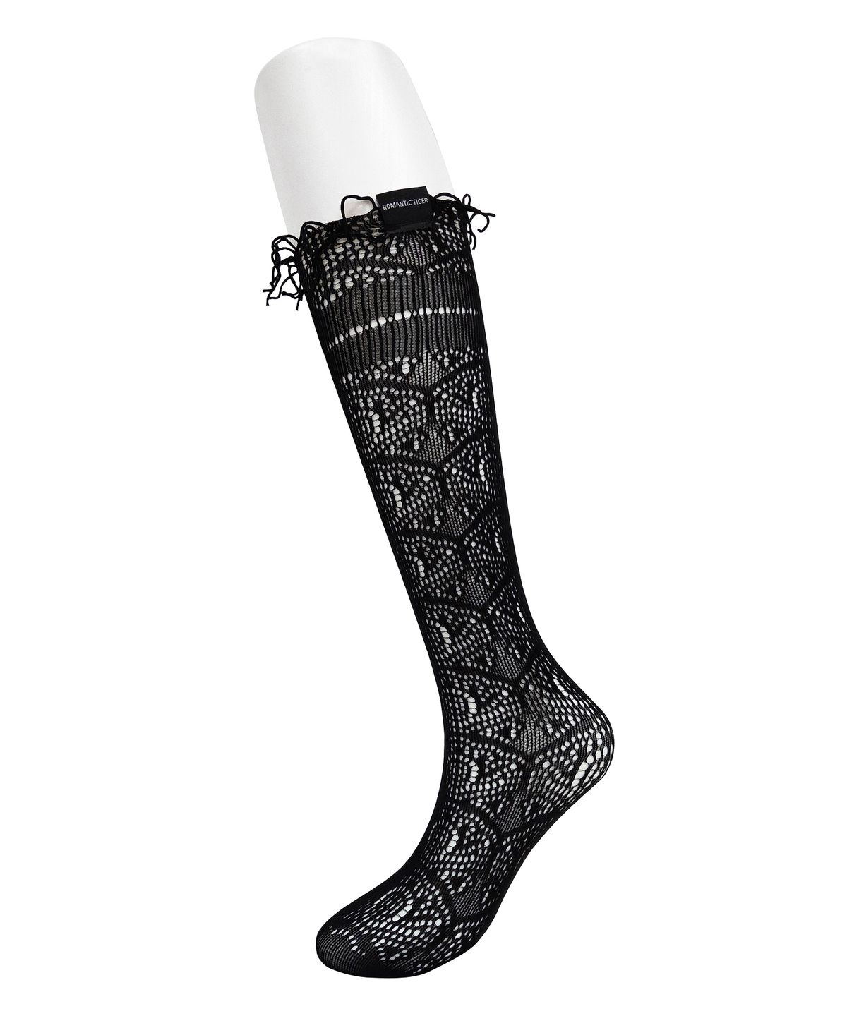 로맨틱타이거(ROMANTIC TIGER) Deco Tessel Knee Stockings (Black)