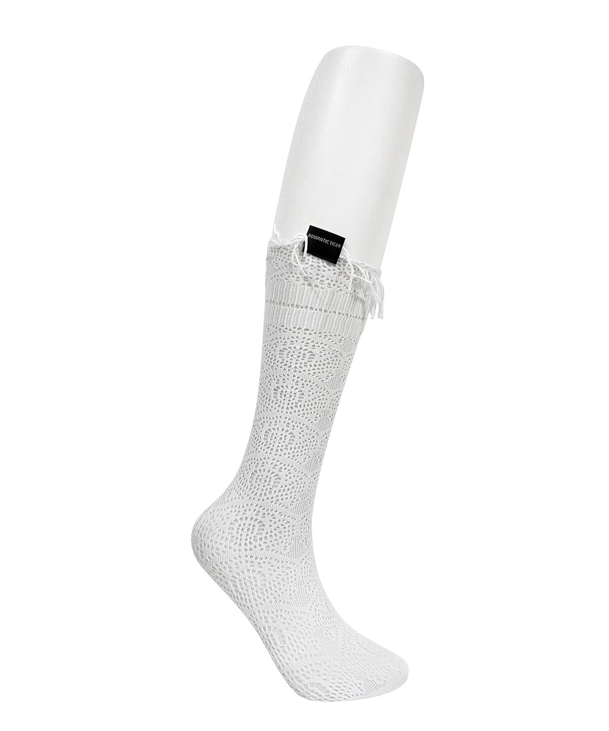 로맨틱타이거(ROMANTIC TIGER) Deco Tessel Knee Stockings (White)