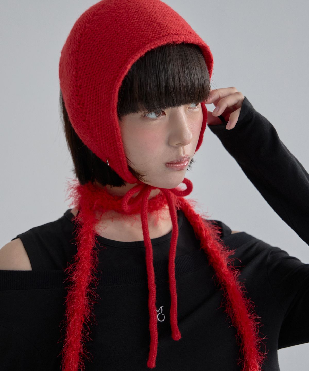 무아르모아(MOIREMOA) Airy Knit String Scarf-red