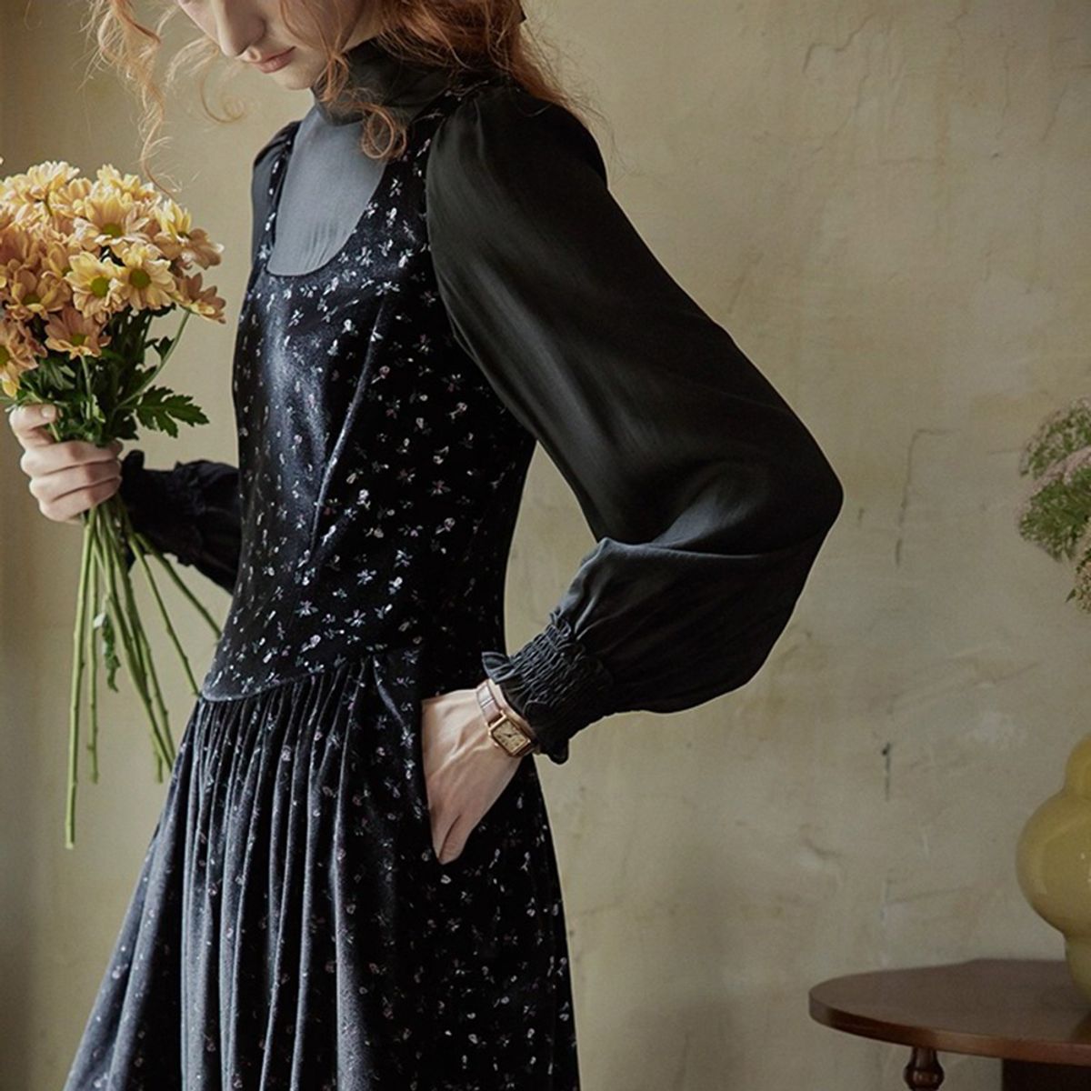 프라우드 마리(PROUD MARY) PM_Floral velvet fake two-piece dress