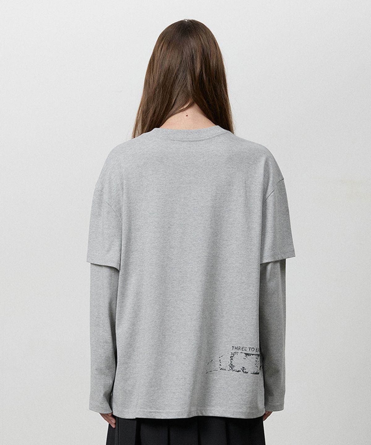 쓰리투에이티(THREE TO EIGHTY) [2nd REORDER] DOUBLE LONG SLEEVE CAT TEE M.GREY