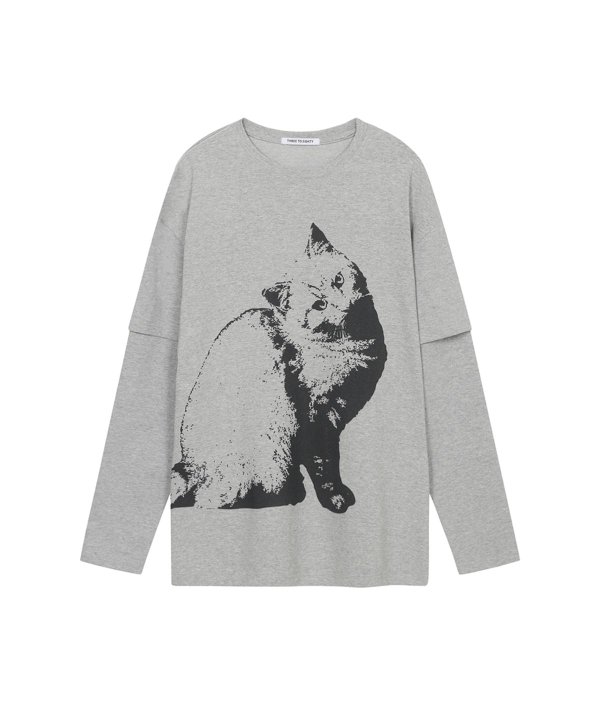 쓰리투에이티(THREE TO EIGHTY) [2nd REORDER] DOUBLE LONG SLEEVE CAT TEE M.GREY