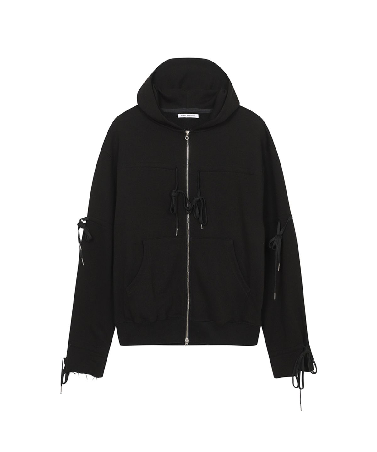 쓰리투에이티(THREE TO EIGHTY) RIBBON DRAWSTRING HOODIE BLACK