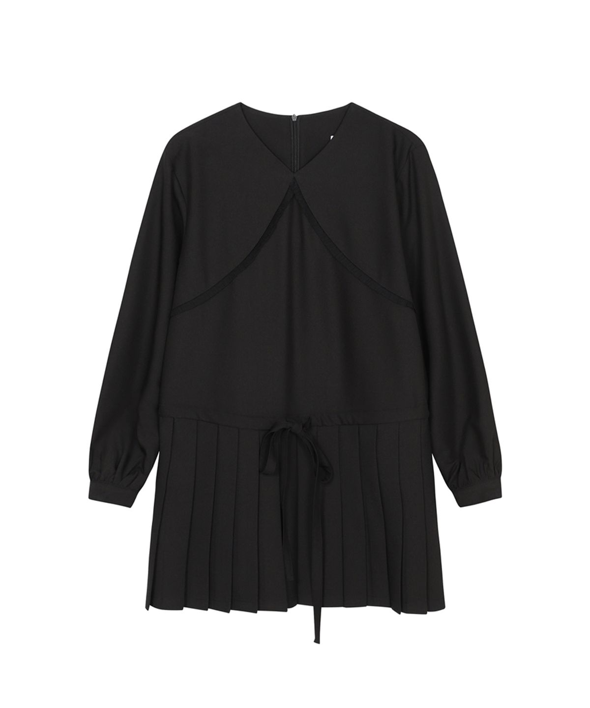쓰리투에이티(THREE TO EIGHTY) PLEATS RIBBON DRESS BLACK