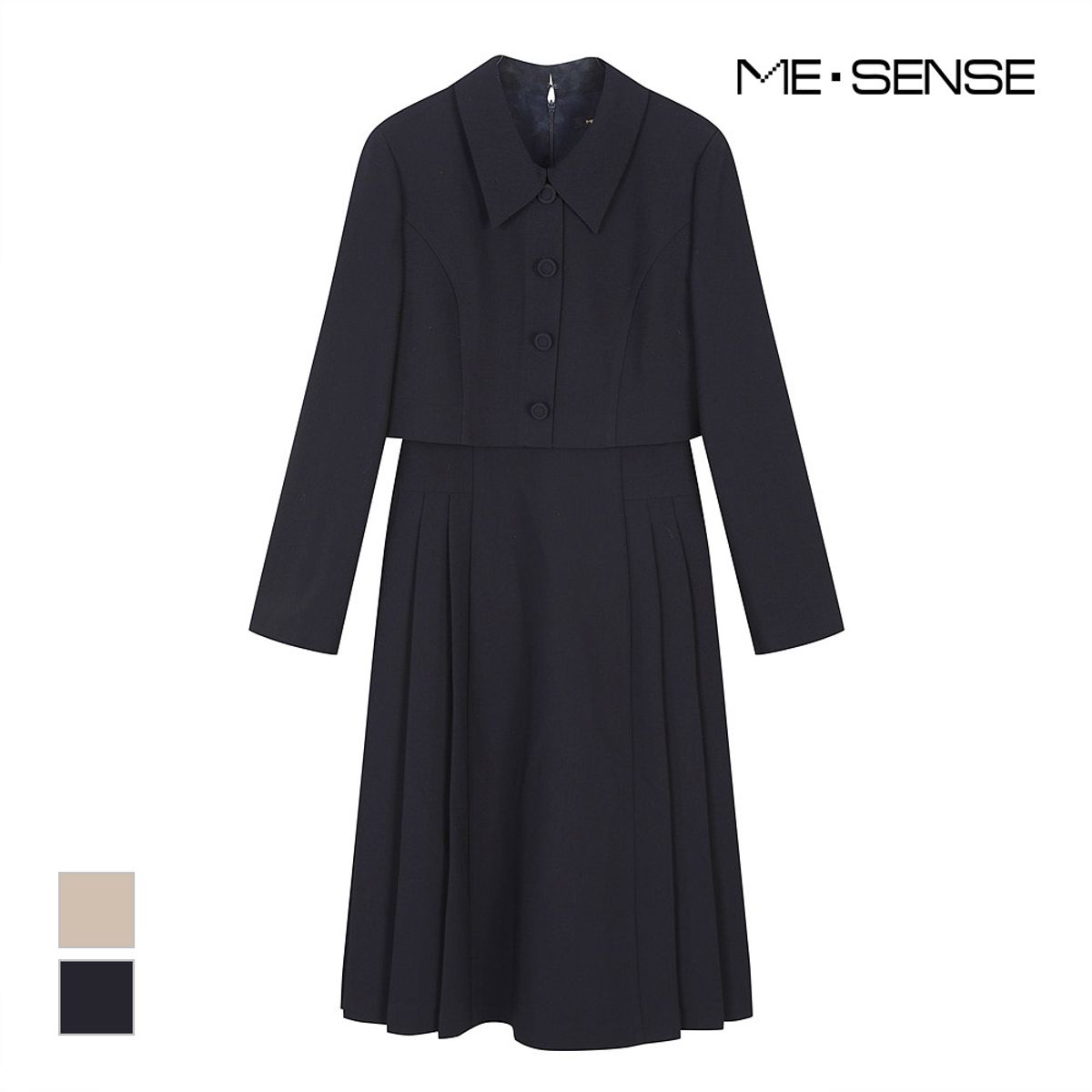 미센스(MESENSE) 언발 플리츠 카라 원피스_MB4XOPM110A