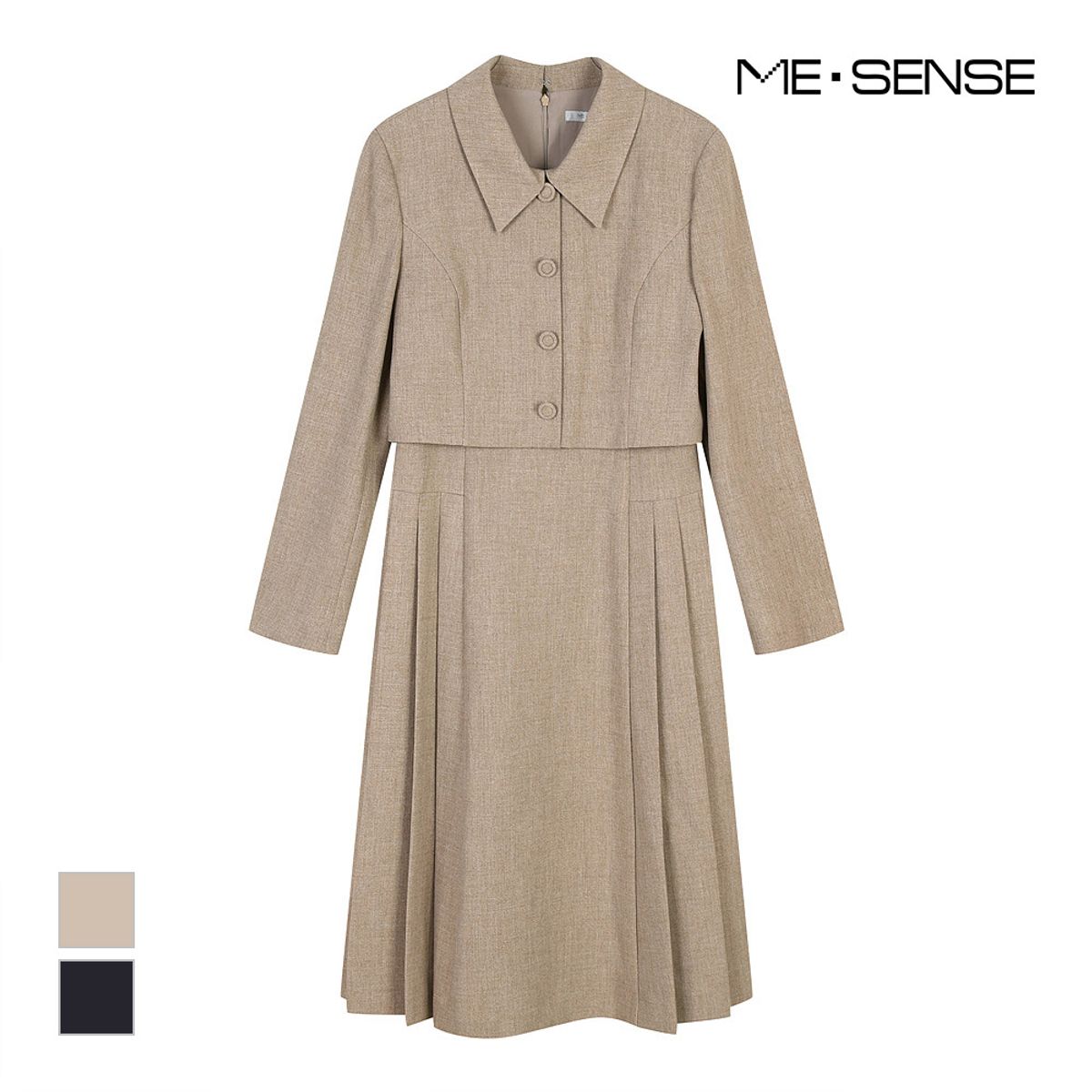 미센스(MESENSE) 언발 플리츠 카라 원피스_MB4XOPM110A