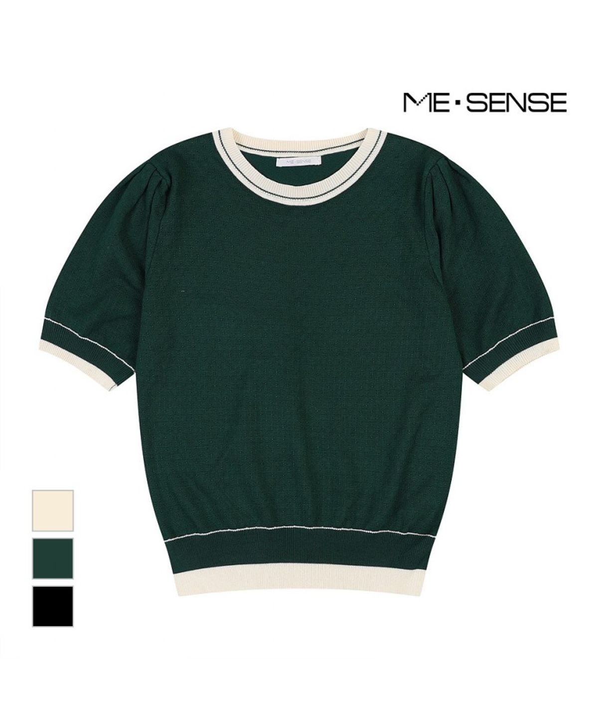 미센스(MESENSE) 라운드넥 배색 반팔 니트_MB48KNS305Z