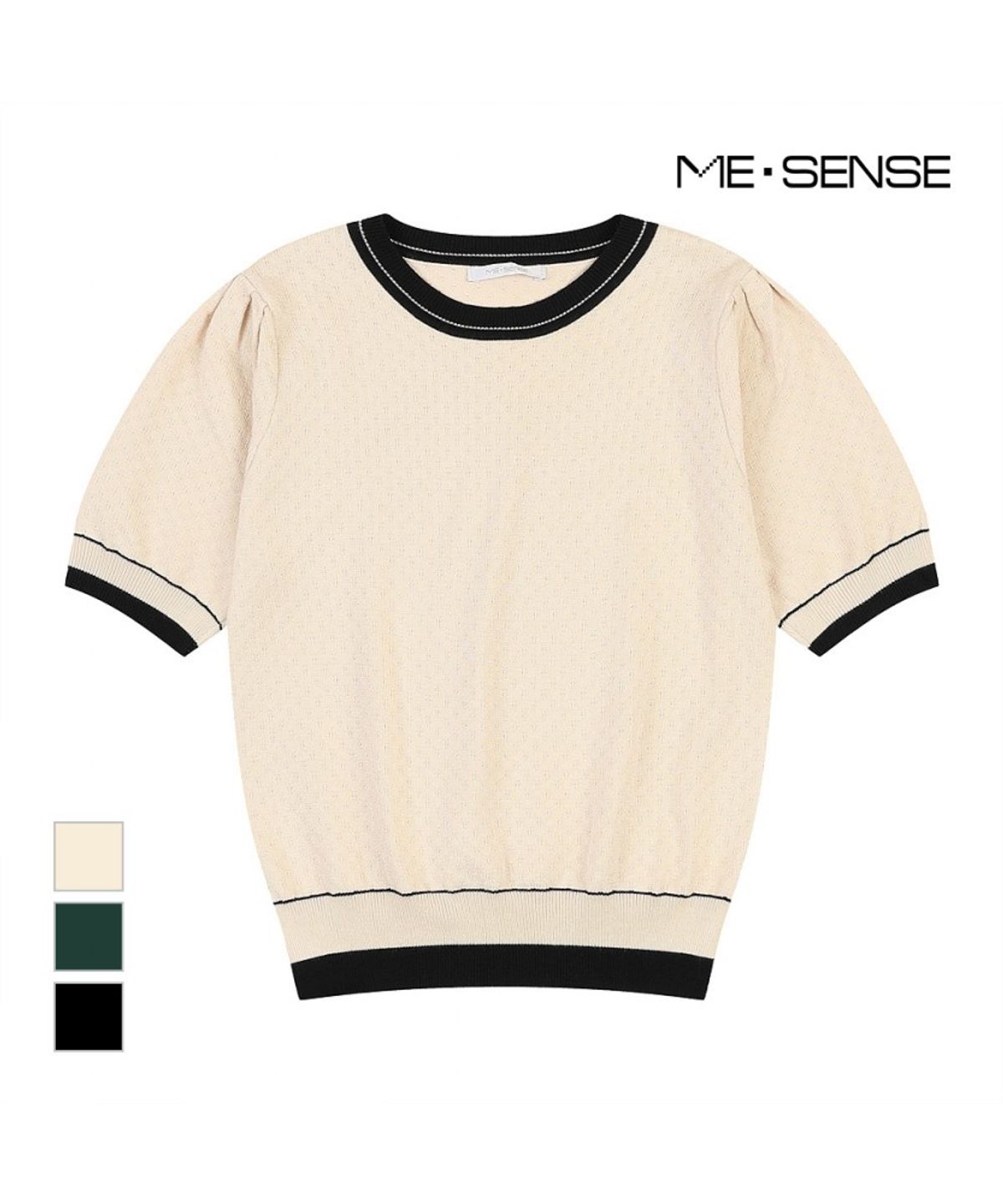 미센스(MESENSE) 라운드넥 배색 반팔 니트_MB48KNS305Z