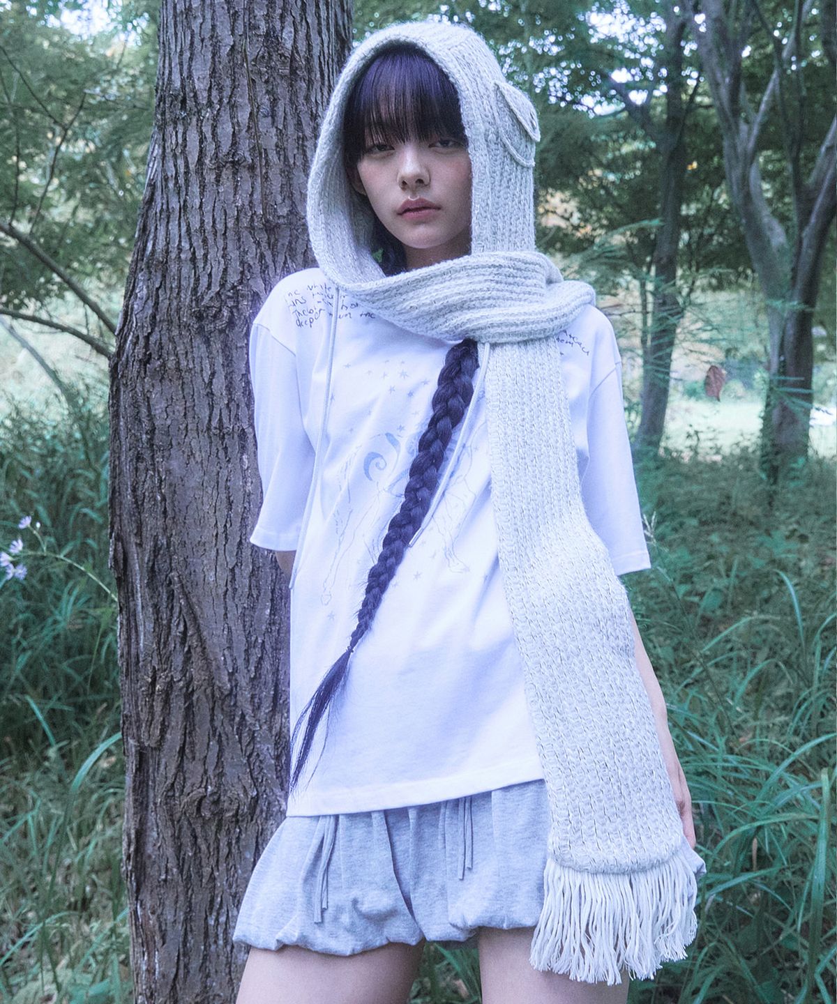 퓨레(PUREE) Pocket hoodie muffler White