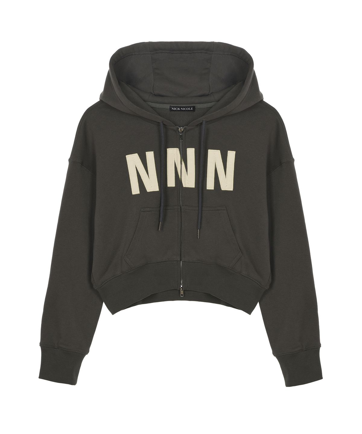 닉앤니콜(NICK&NICOLE) NNN PATCH CROP HOOD ZIP UP_BROWN