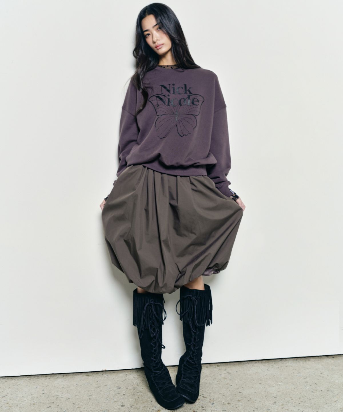 닉앤니콜(NICK&NICOLE) BUTTERFLY VOLUME BALLOON SKIRT_CHARCOAL
