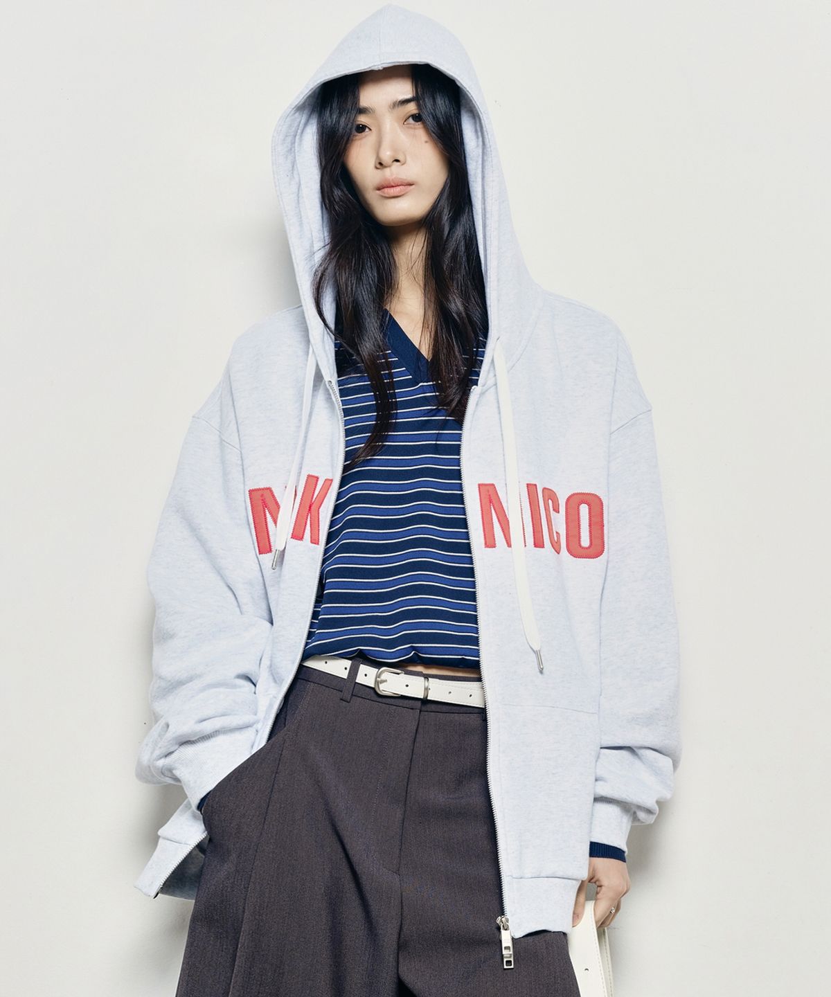 닉앤니콜(NICK&NICOLE) NICOLE PATCH WARM HOOD ZIP UP_MELANGE