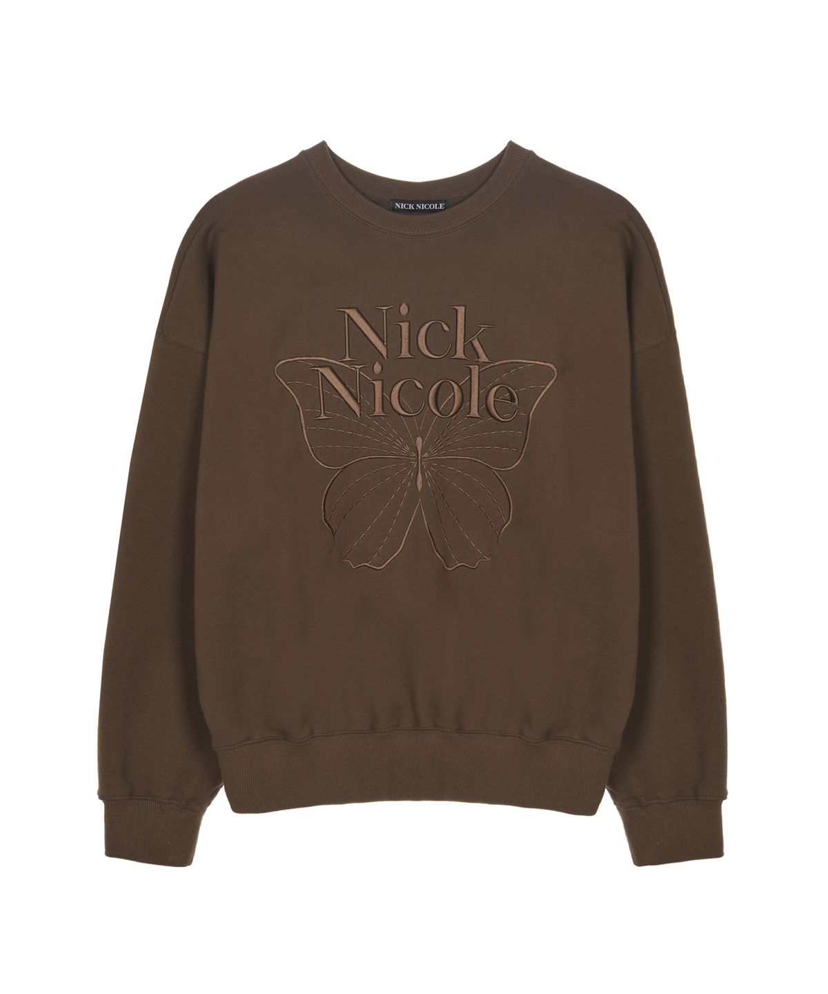 닉앤니콜(NICK&NICOLE) VOLUME BUTTERFLY SIGNATURE SWEATSHIRT_BROWN