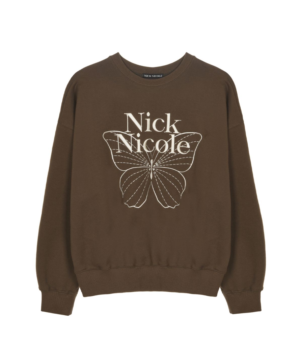 닉앤니콜(NICK&NICOLE) VOLUME BUTTERFLY SIGNATURE SWEATSHIRT_BROWN CREAM
