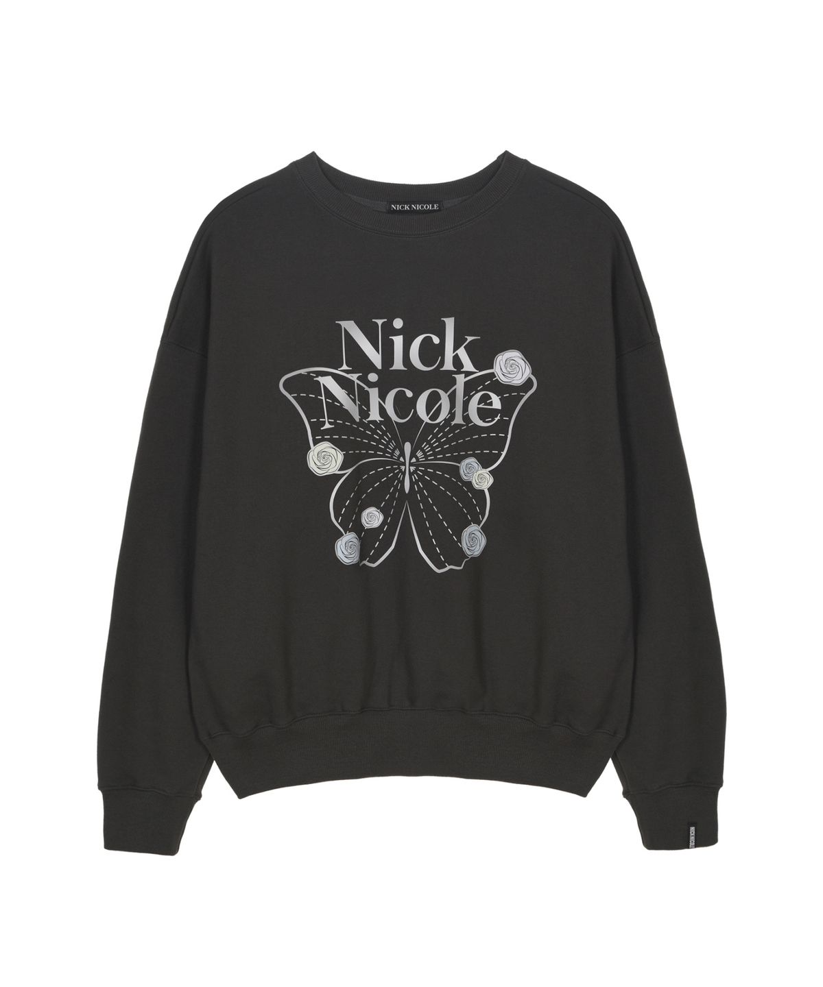 닉앤니콜(NICK&NICOLE) BUTTERFLY ROSE SIGNATURE SWEATSHIRT_CHARCOAL SILVER
