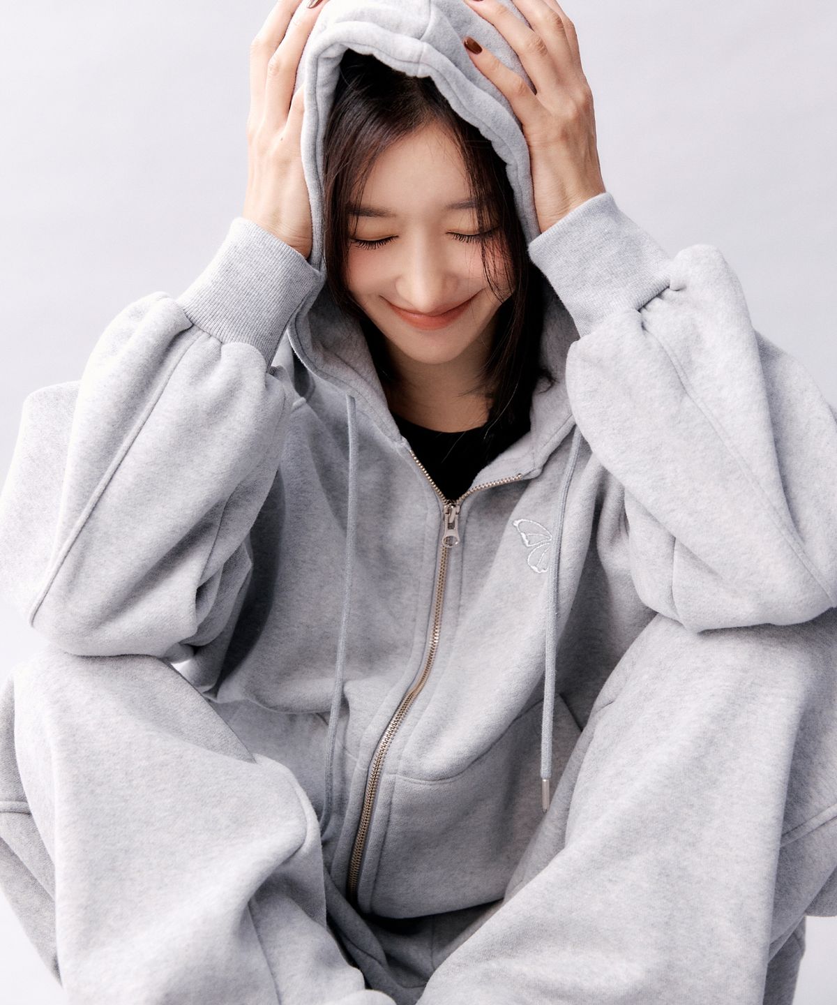 닉앤니콜(NICK&NICOLE) BUTTERFLY WARM COTTON SWEAT HOOD ZIP UP_GRAY