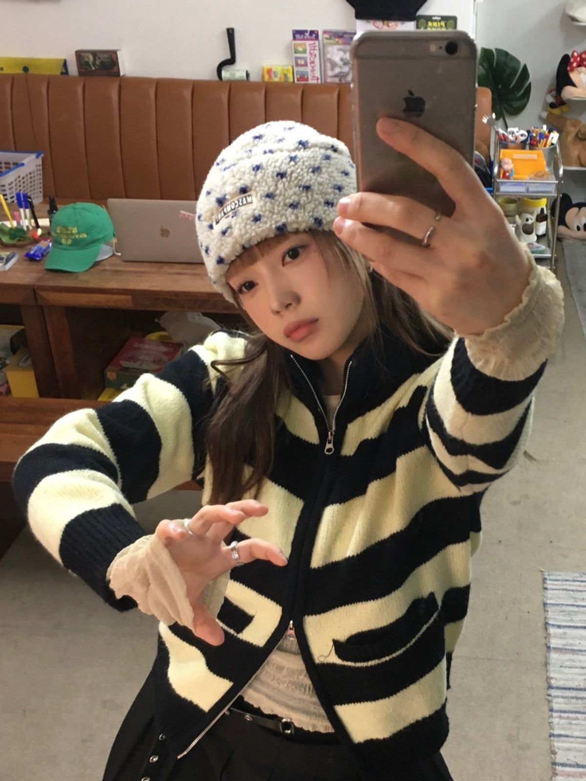 마스컴퍼니(MASCOMPANY) Dot dumble fleece beanie - Ivory