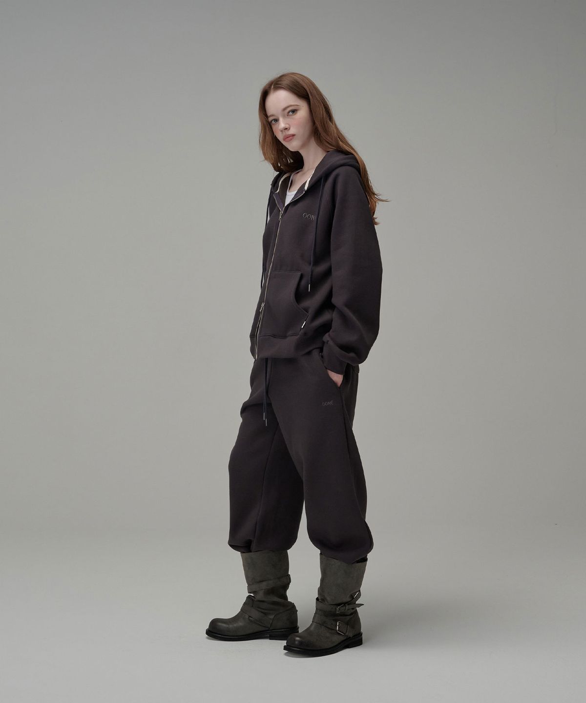 우네(OONE) [Set-Up] Soft Cotton Hoodie & Sweat Pants_Charcoal