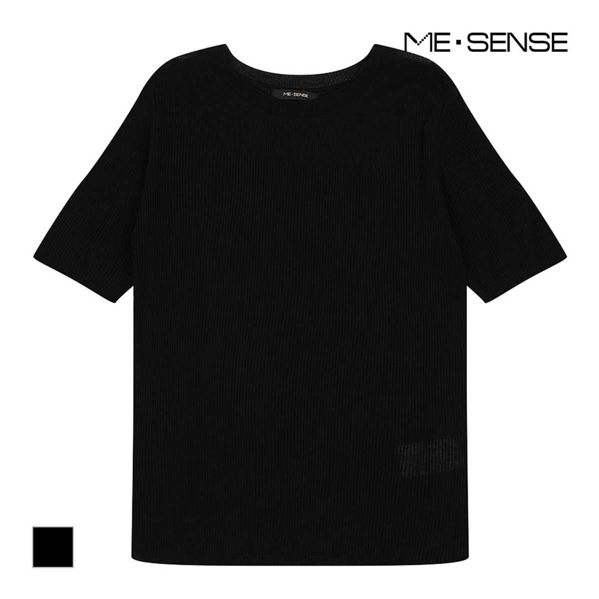 미센스(MESENSE) 라운드넥 시스루 배색니트_MB38KNP601Z