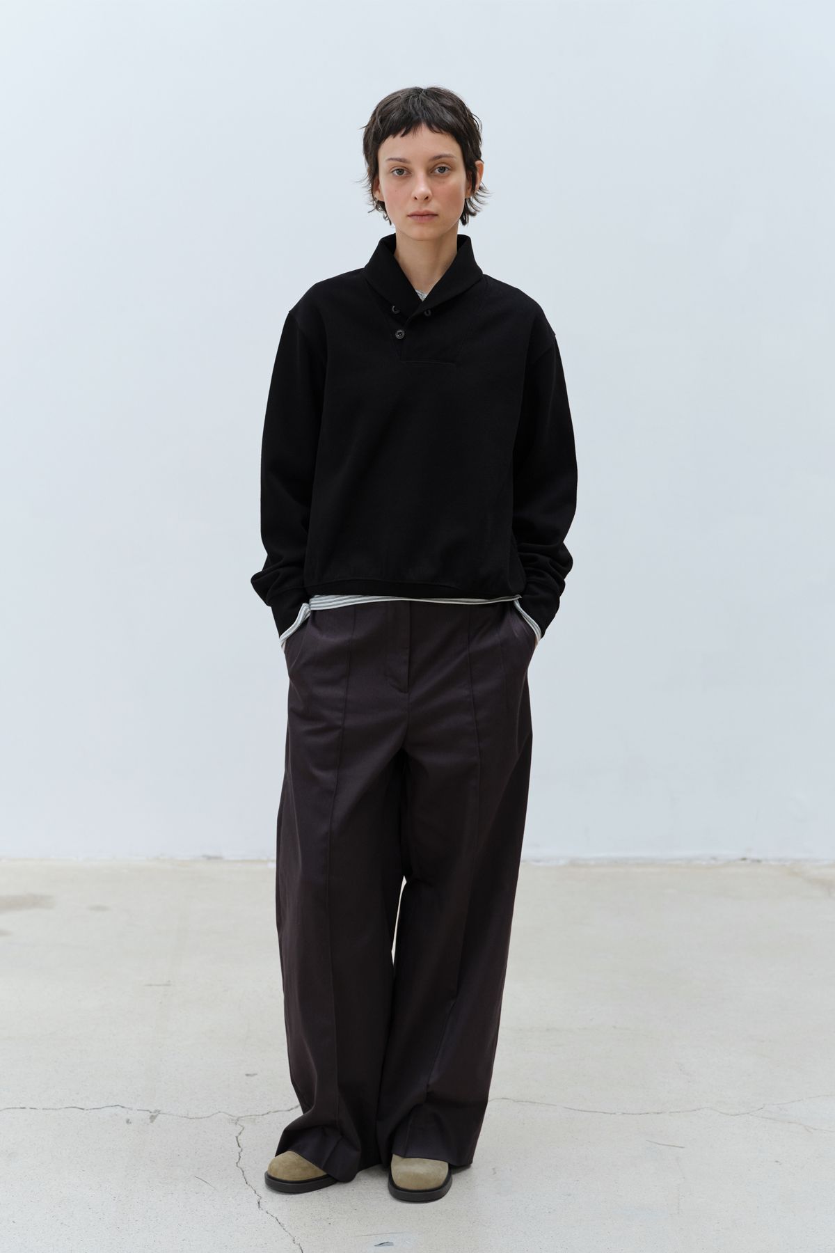 콥키노(KOBKINO) SHAWL COLLAR SWEATSHIRT (BLACK)