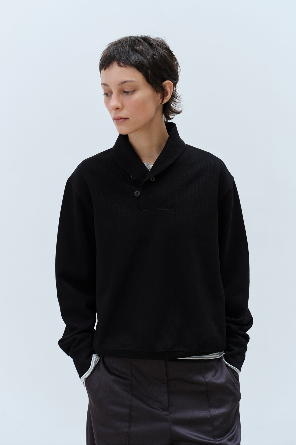 콥키노(KOBKINO) SHAWL COLLAR SWEATSHIRT (BLACK)