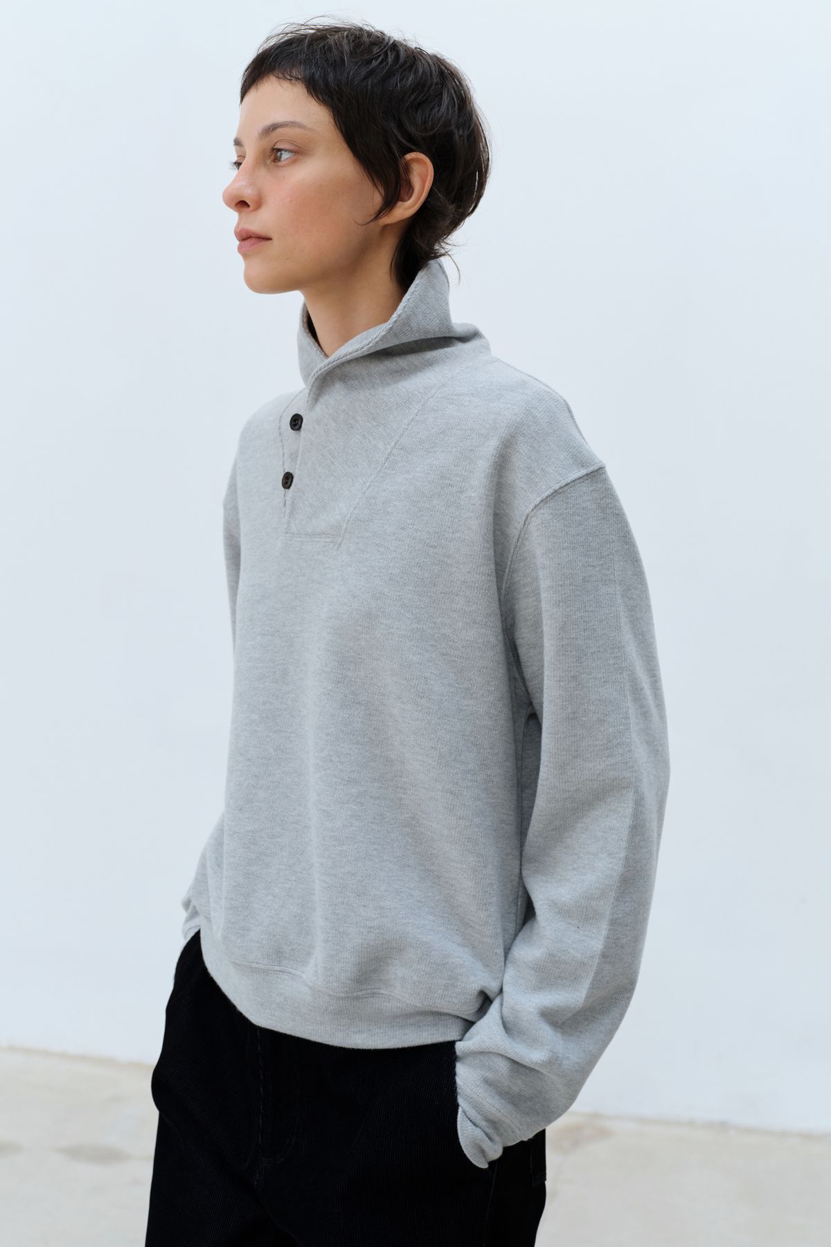 콥키노(KOBKINO) SHAWL COLLAR SWEATSHIRT (MELANGE GREY)