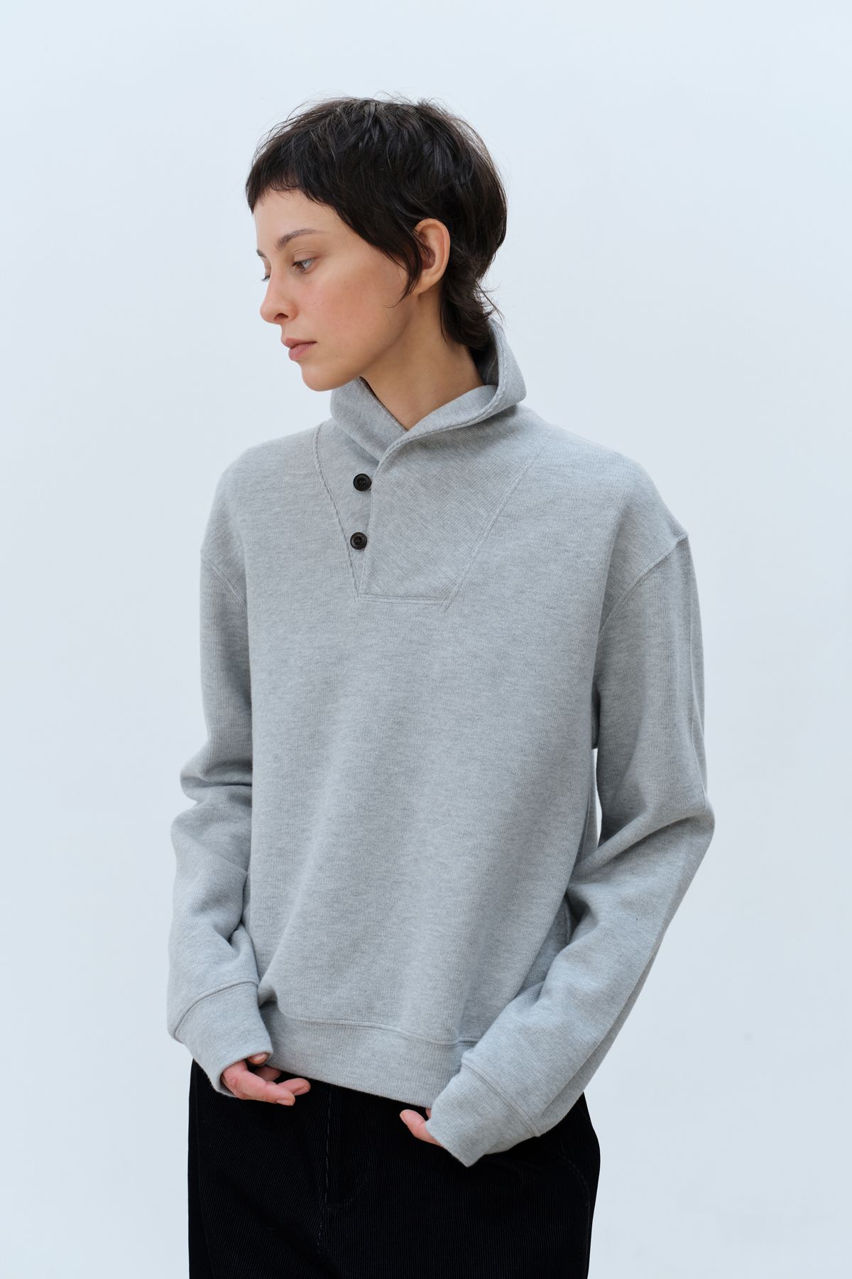 콥키노(KOBKINO) SHAWL COLLAR SWEATSHIRT (MELANGE GREY)