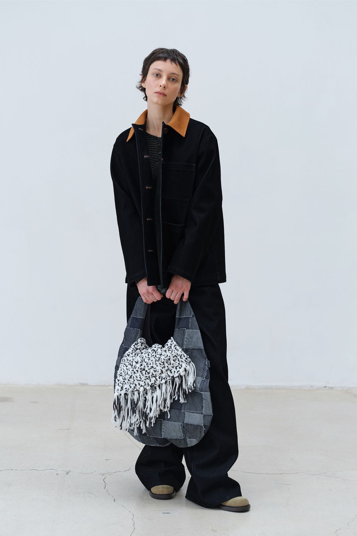콥키노(KOBKINO) HANDMADE CROCHET FRINGE SHAWL (MELANGE)