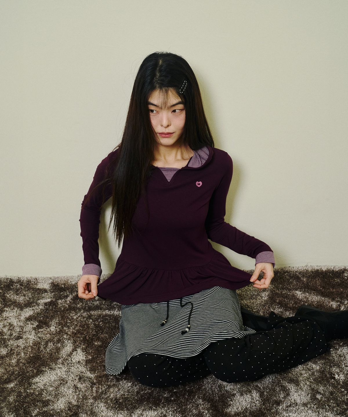 미헤브(MIHEV) 프릴 레이어드 후드 퍼플