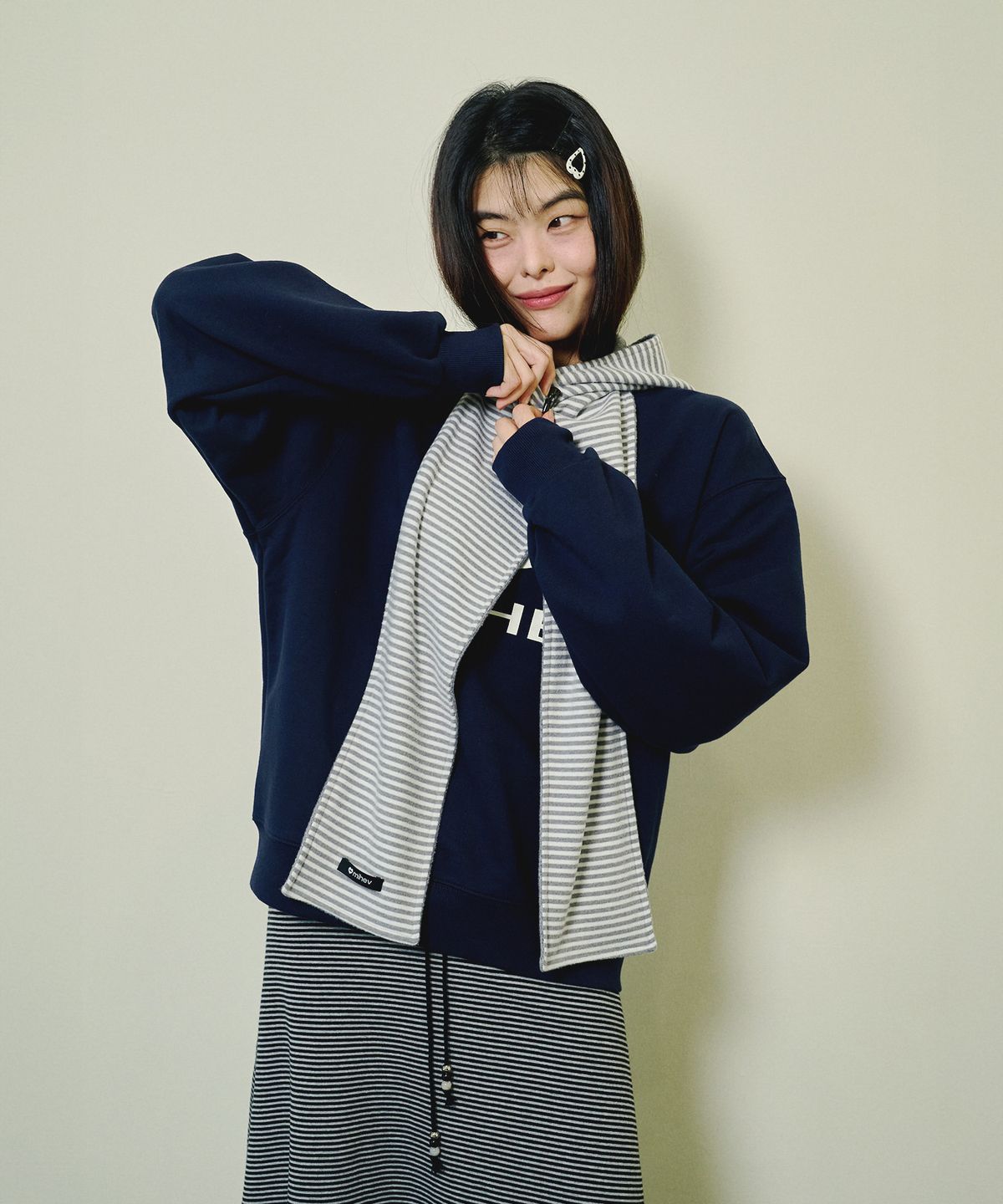 미헤브(MIHEV) 리버시블 토글 버튼 후드 머플러 멜란지