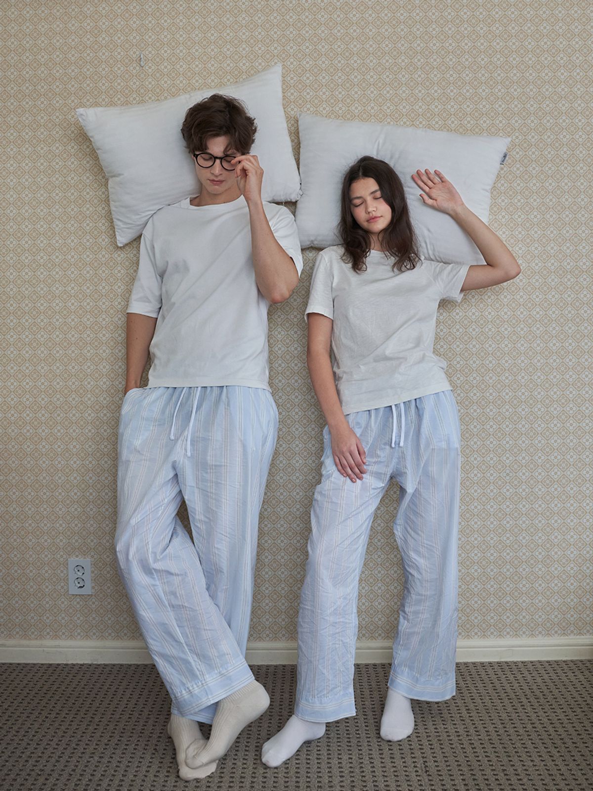 비비홈(VIVIHOME) (uni) 메모리오브파리 스트라이프 면모달 팬츠 블루밍(2sizes)