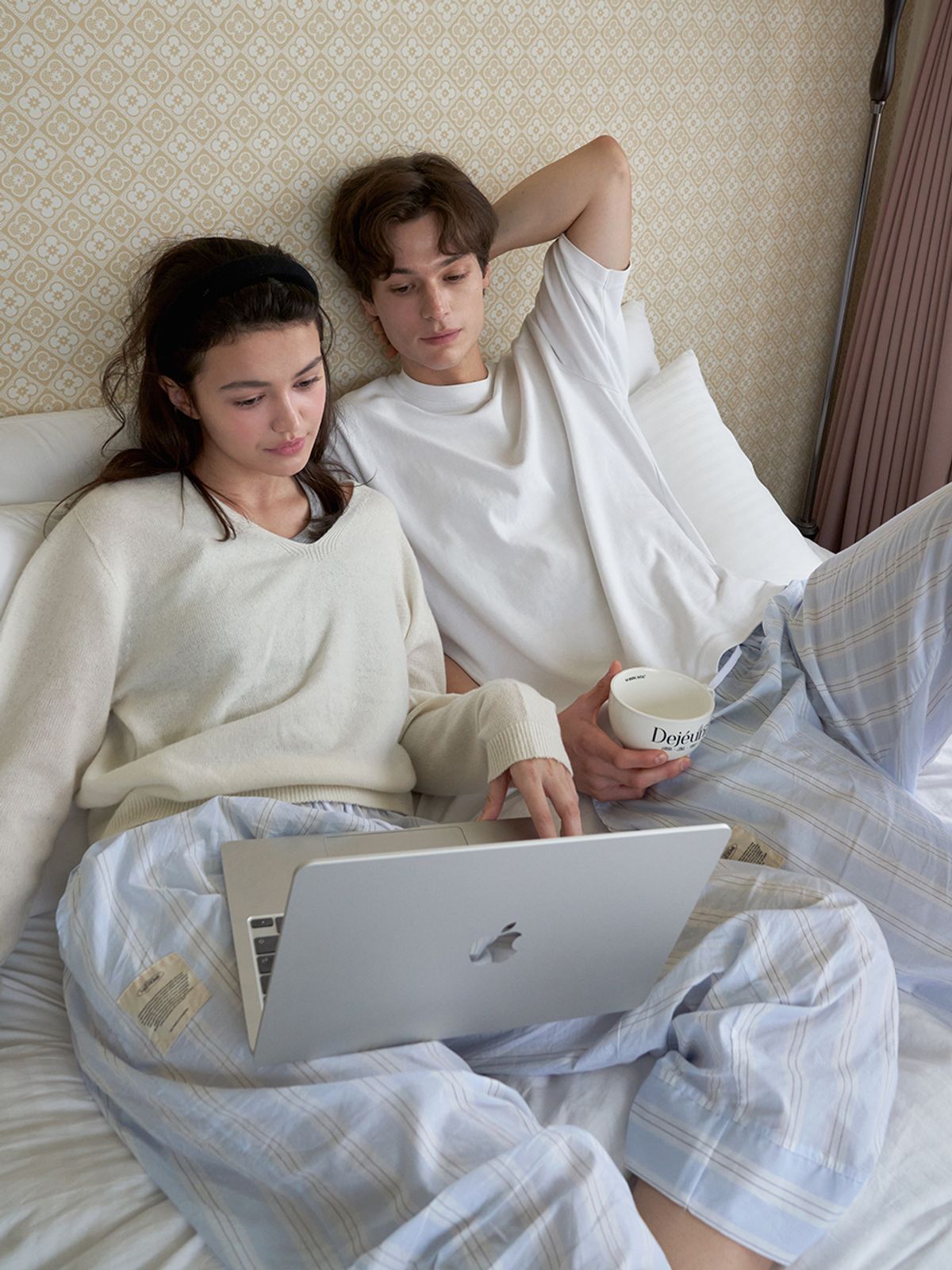 비비홈(VIVIHOME) (uni) 메모리오브파리 스트라이프 면모달 팬츠 블루밍(2sizes)