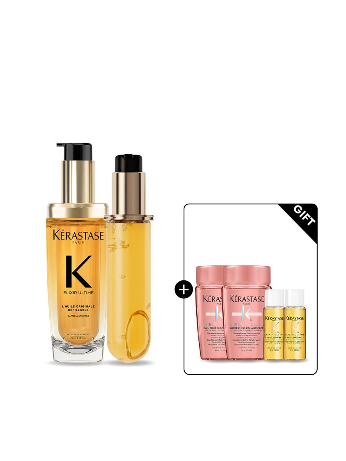 케라스타즈(KERASTASE) 엘릭서 얼팀 오리지널 헤어오일 75ml + 리필 75ml 세트