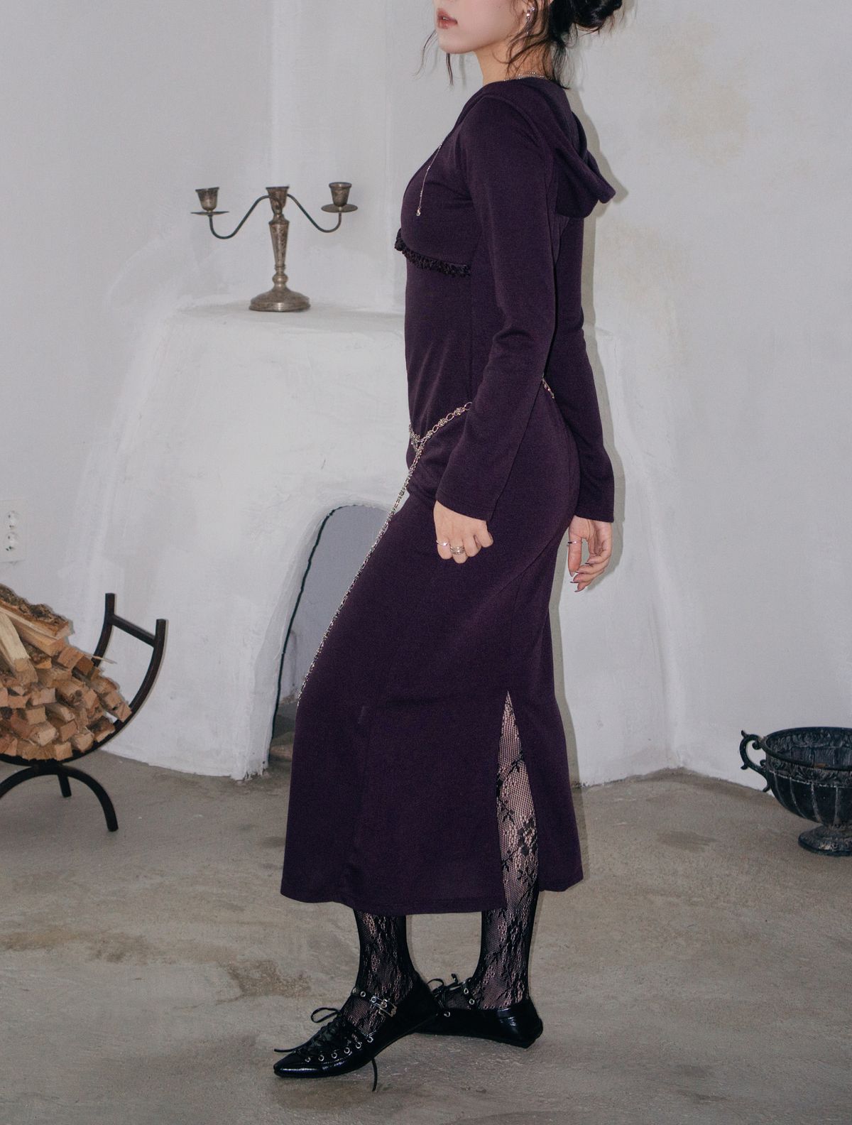 미미몽드(MIMI MONDE) Lace hoodie dress(Purple)