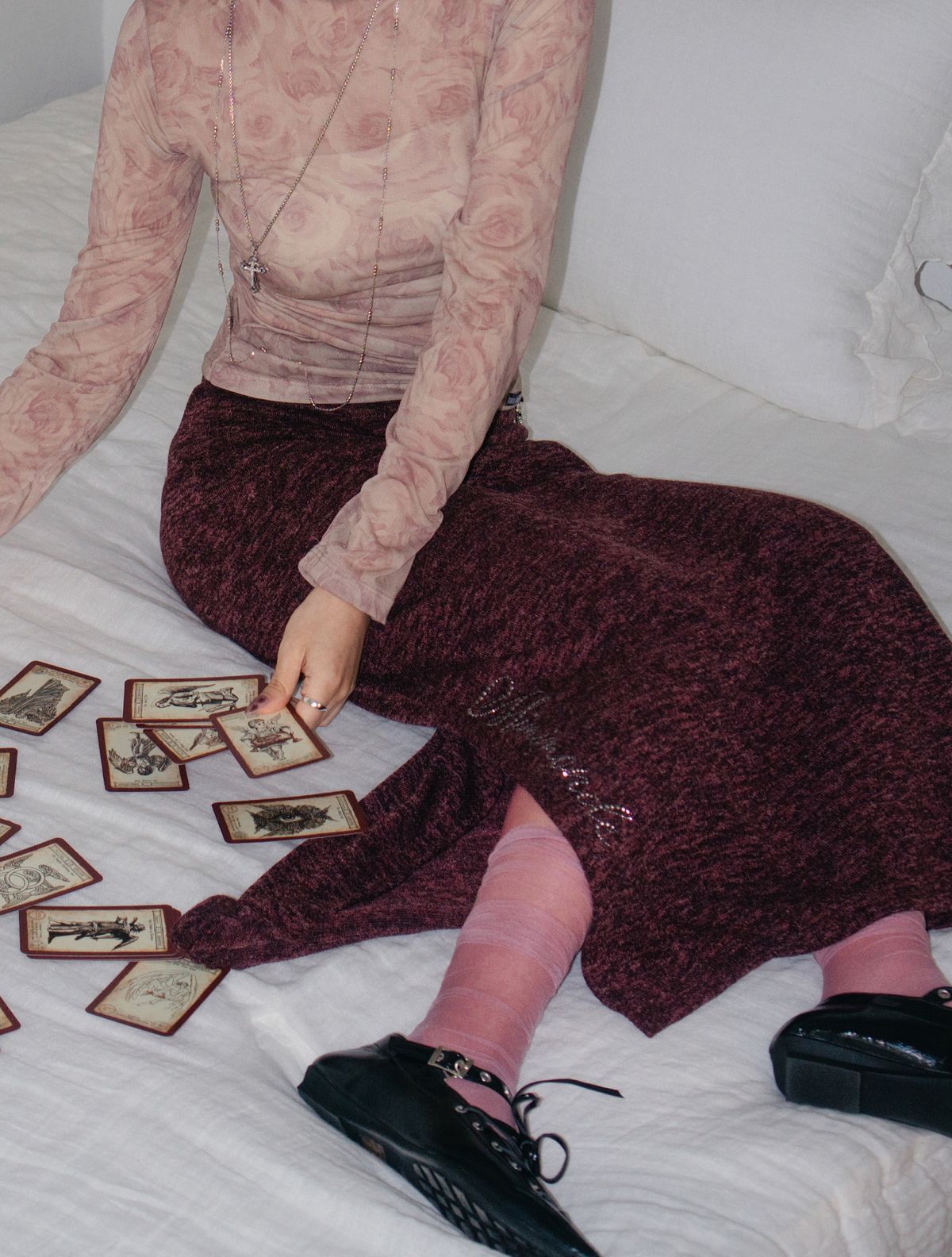 미미몽드(MIMI MONDE) Studded maxi skirt(Wine)