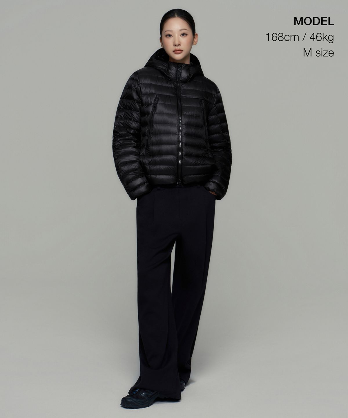 무신사 스탠다드 우먼(MUSINSA STANDARD WOMAN) [시티 레저] 우먼즈 시어 립스탑 후디드 라이트 다운 재킷 [블랙]
